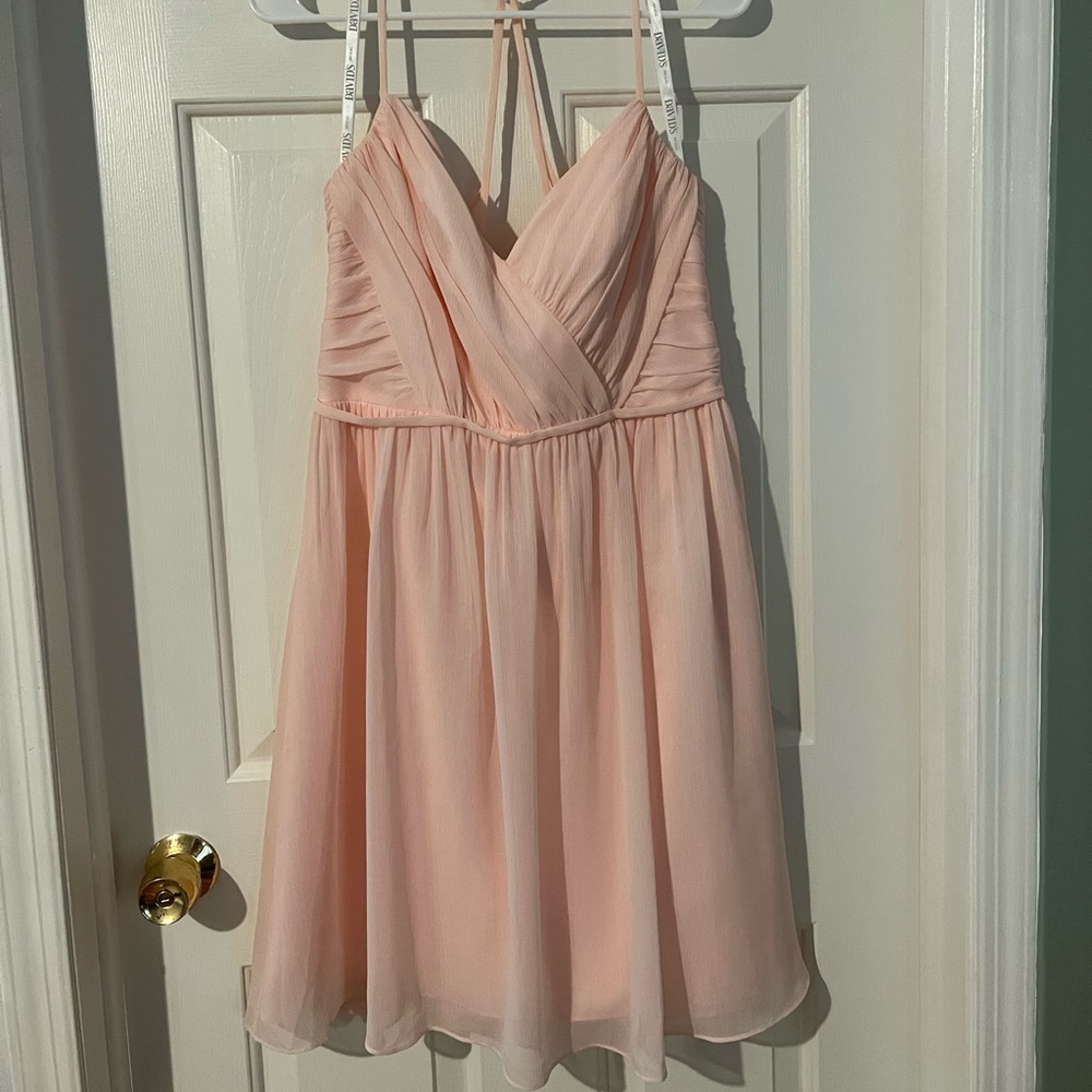 David’s Bridal blush bridesmaids dress